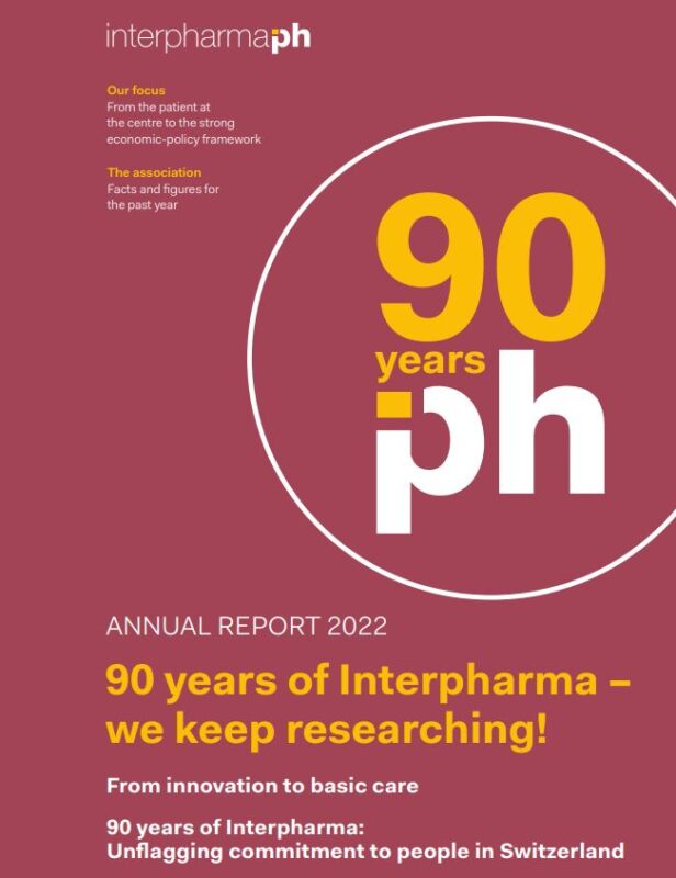 Couverture du rapport annuel 2022 «90 years of Interpharma: we keep researching!» (version anglaise)