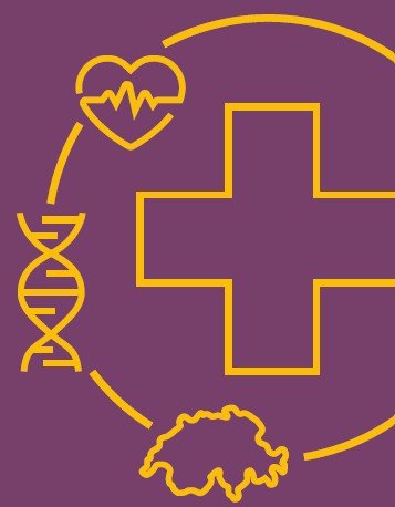 Grafik mit Kreuz, DNA-Strang und Herzsymbol