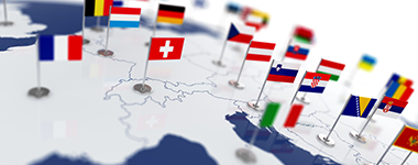 Map of Europe with national flags