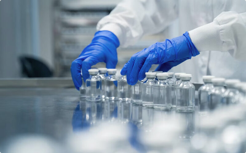 Medikamentenfläschchen in der Pharmaproduktion